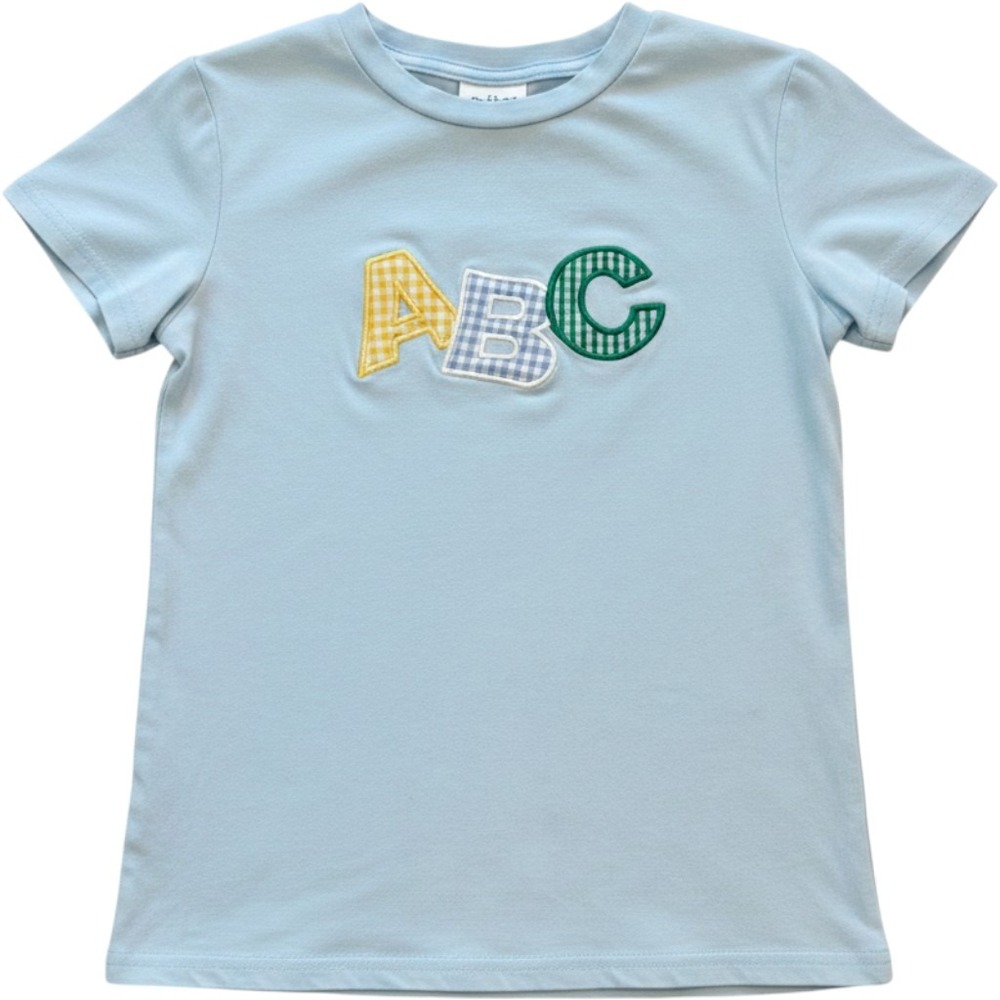 Stitchy Fish Kids Blue ABC Gingham Applique Short Sleeve T-Shirt Size 6